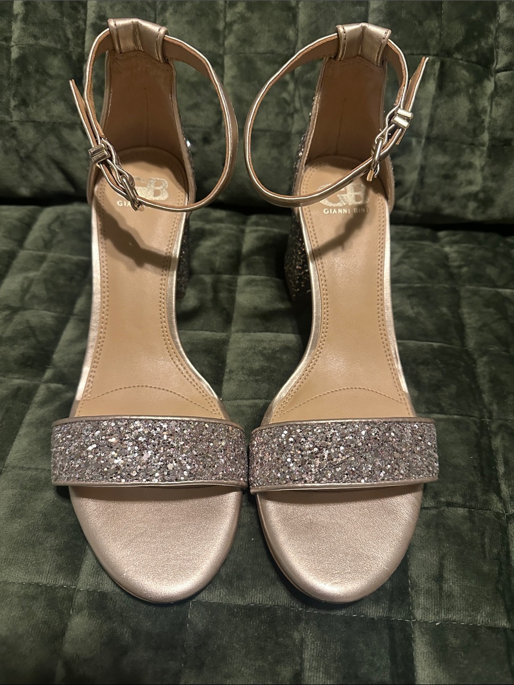Gianni Bini Silver Glitter Ankle-Strap Heels